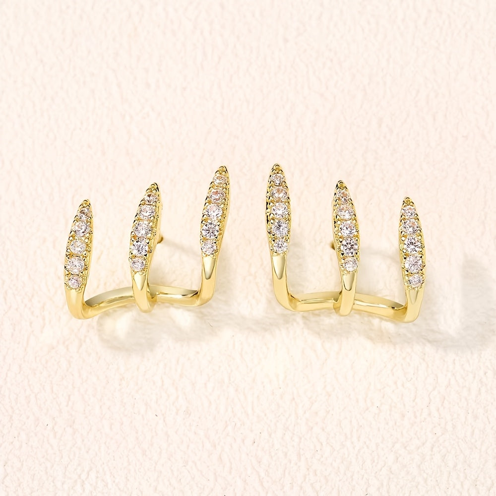 Elegant Earrings with Three-Claw Rhinestones
