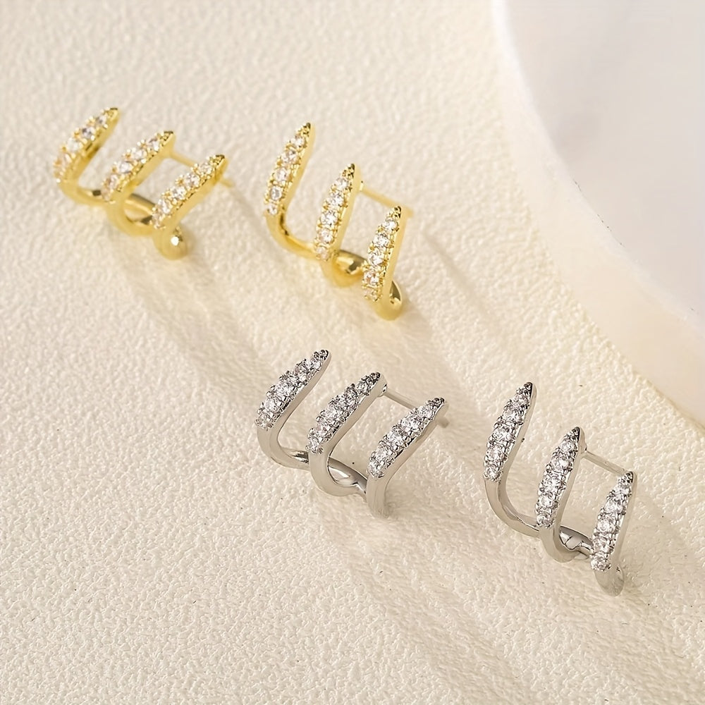 Elegant Earrings with Three-Claw Rhinestones
