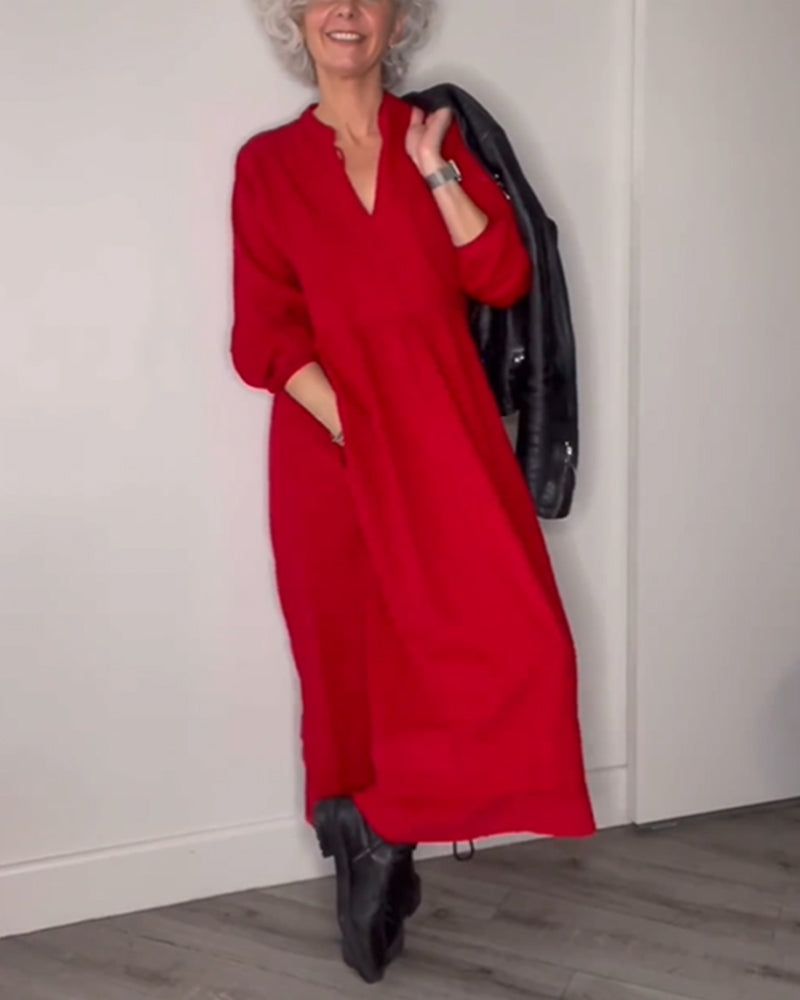 Elegant V-Neck Long Sleeve Dress