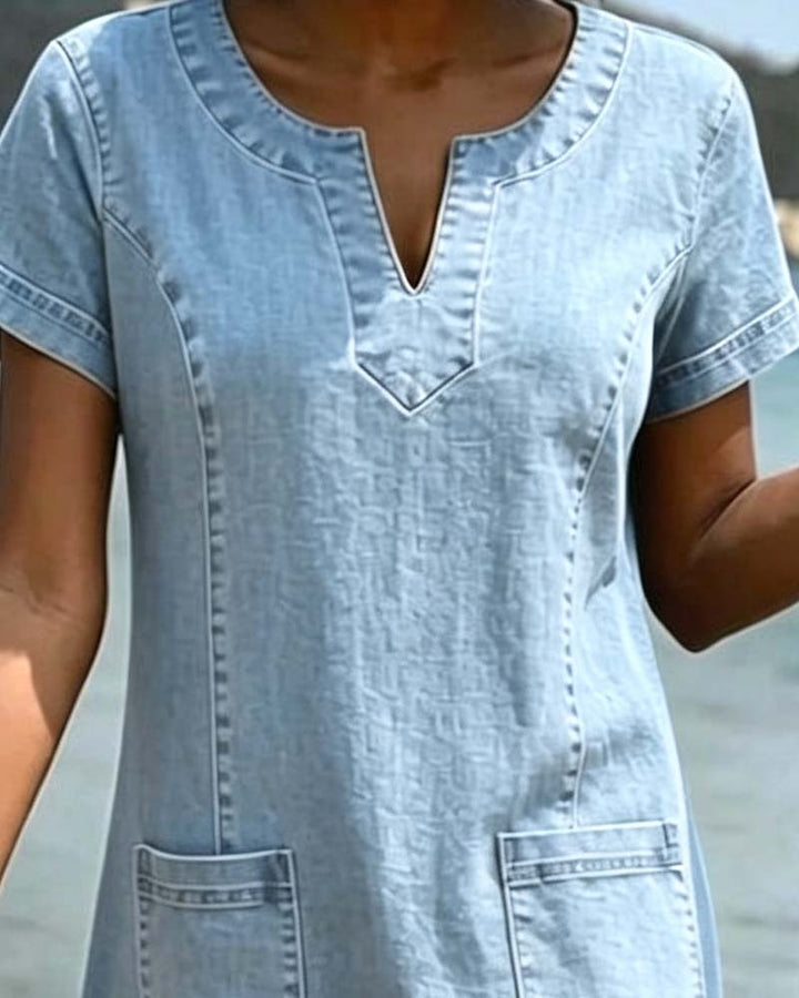 Casual Sheath Dress Pocket Small V-Neck