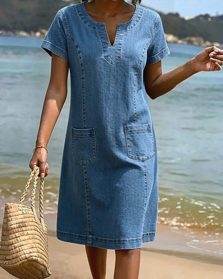 Casual Sheath Dress Pocket Small V-Neck
