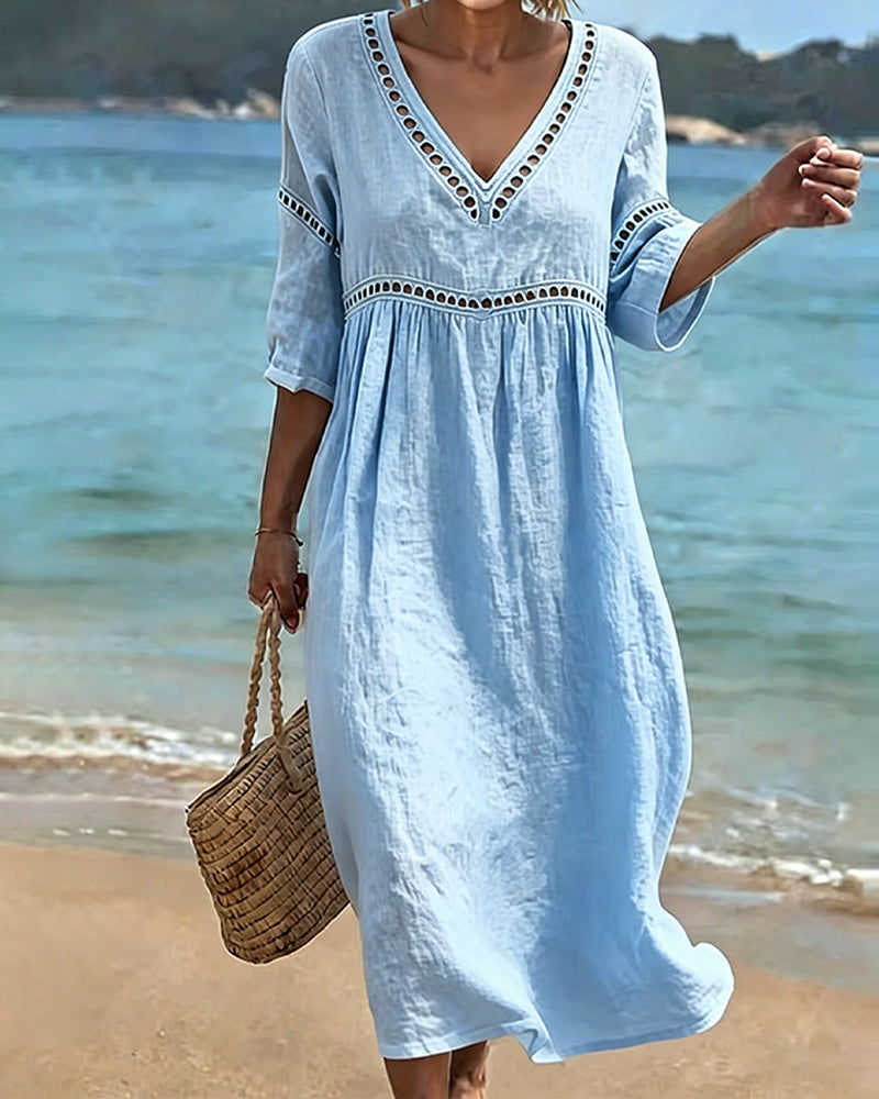 Casual Solid Color Dress with Cutouts