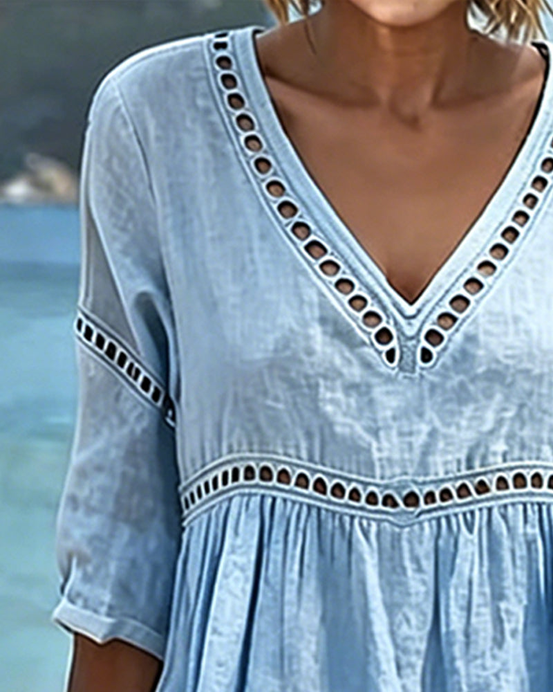 Casual Solid Color Dress with Cutouts