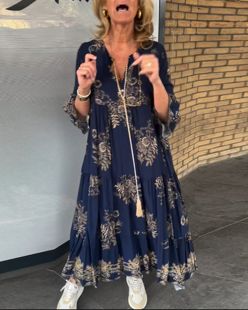 Vintage Loose V-Neck Dress