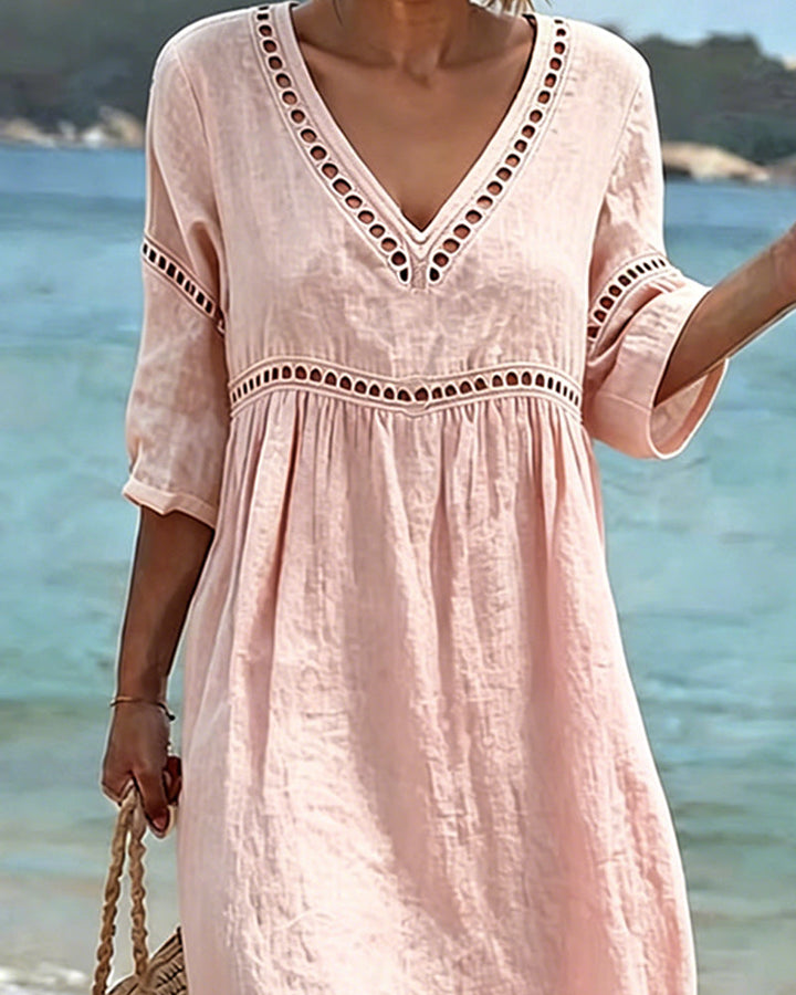 Casual Solid Color Dress with Cutouts