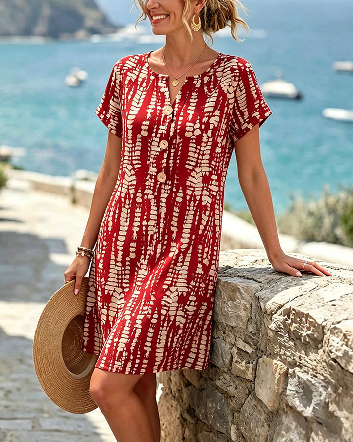Color Contrast Dress Short Sleeves A-Line Hem