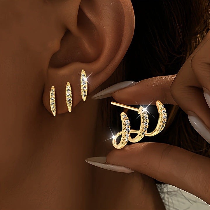 Elegant Earrings with Three-Claw Rhinestones