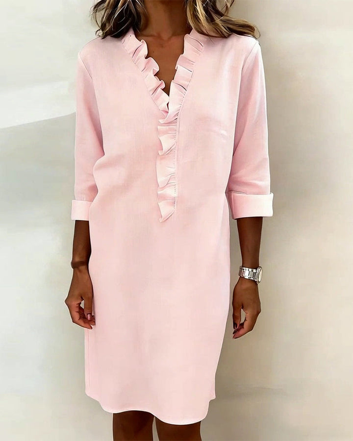 Ruffled V-Neck Solid Dress