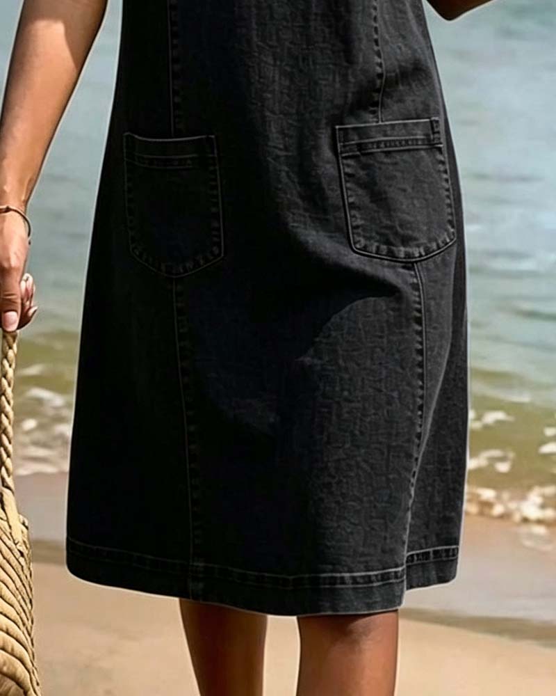 Casual Sheath Dress Pocket Small V-Neck