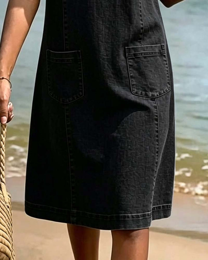 Casual Sheath Dress Pocket Small V-Neck