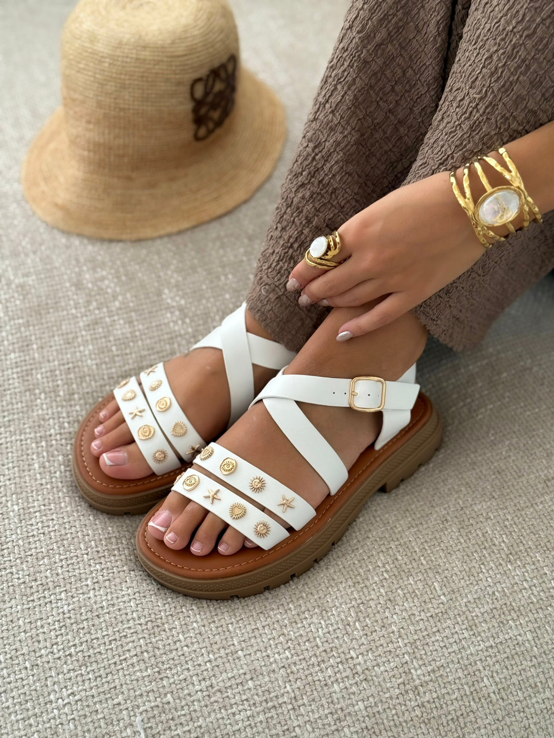 "Malvina" White Sandals