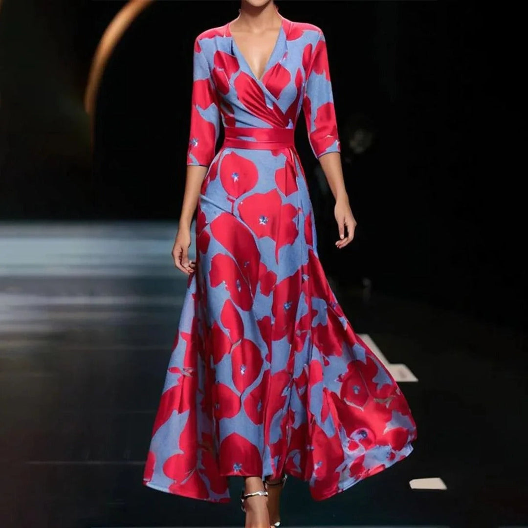Margaret | Three Quarter Sleeve Floral Maxi Wrap Dress