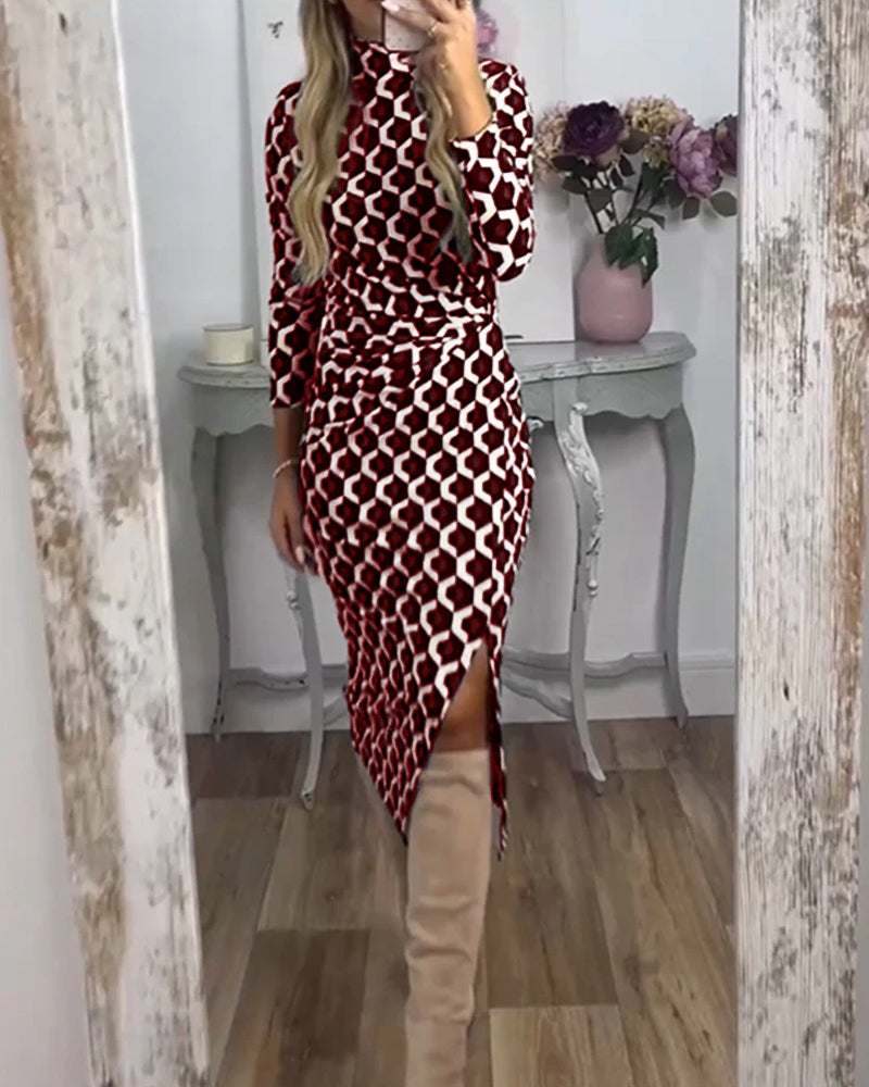 Fish Scale Print Split Dress
