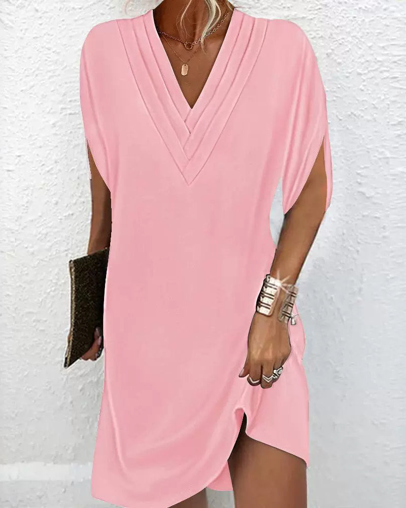 Elegant Dress with Split Sleeves in Solid Color