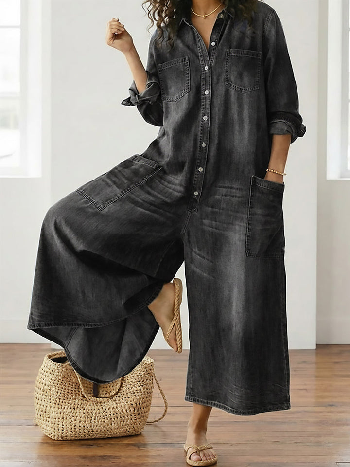 Diana | Vintage Washed Cotton Denim Overalls