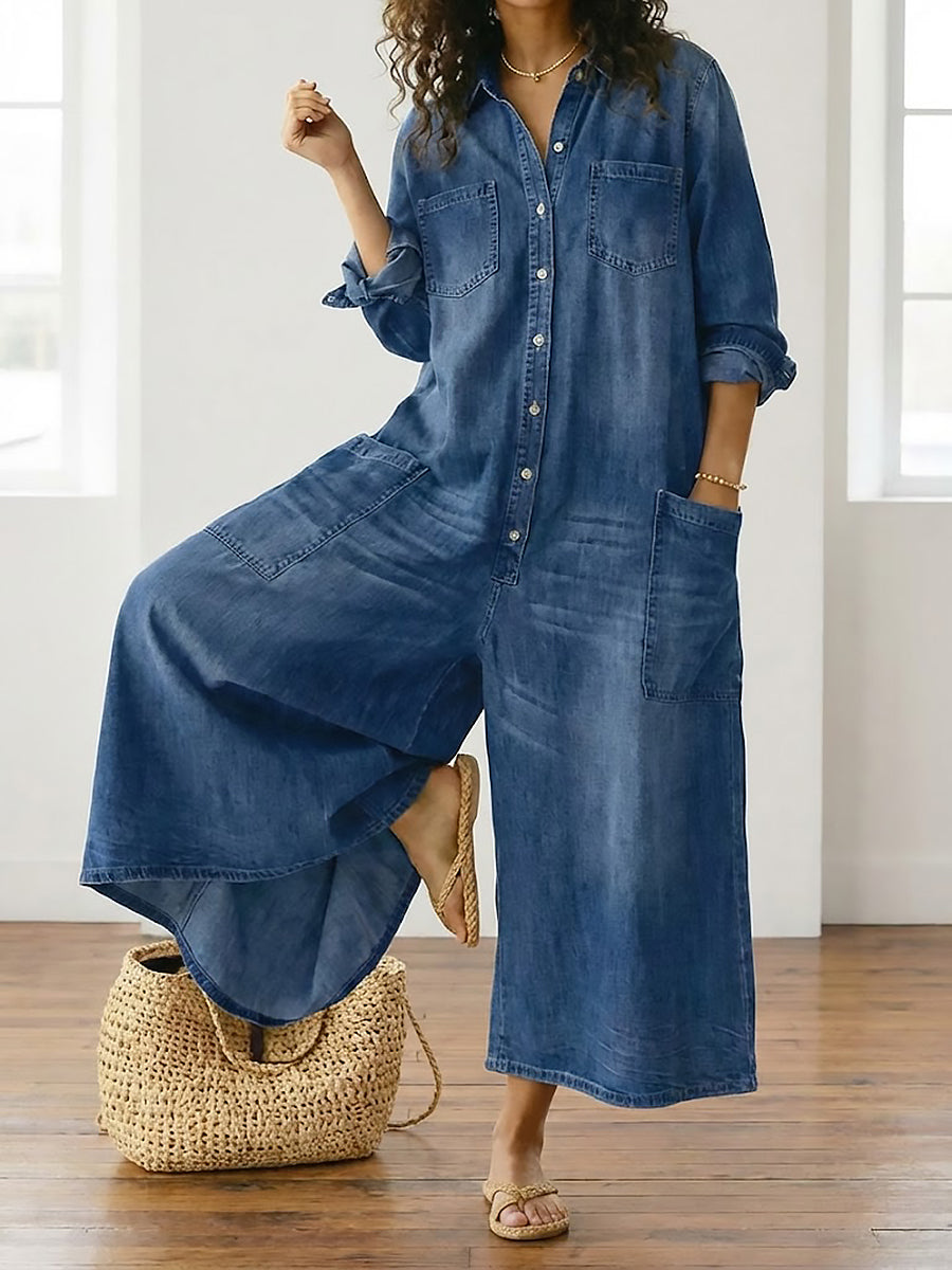 Diana | Vintage Washed Cotton Denim Overalls