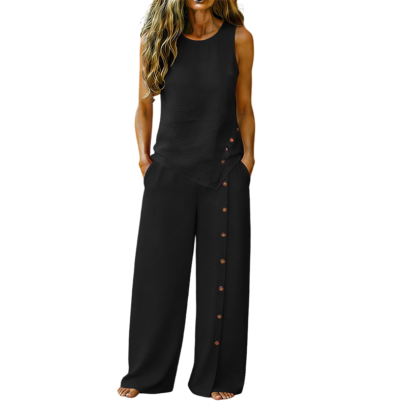 Two-Piece Women's Set – Sleeveless Top, Wide-Leg Pants
