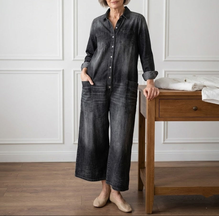 Diana | Vintage Washed Cotton Denim Overalls