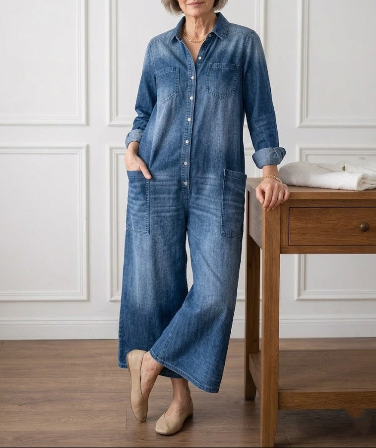 Diana | Vintage Washed Cotton Denim Overalls